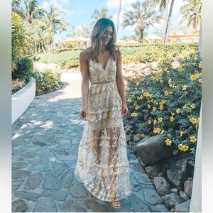 NWT Bloomingdale’s x Aqua Yellow Floral Beaded Maxi Dress, size Small